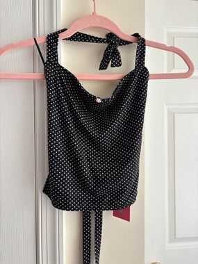 NWT Edikted Black with White Polka Dot Halter Cami